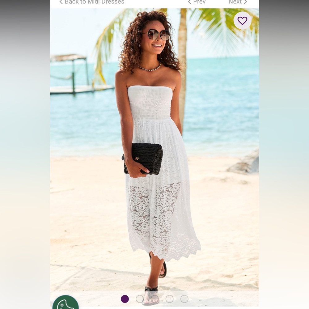 White Lace Strapless Convertible Summer Dress, size 14